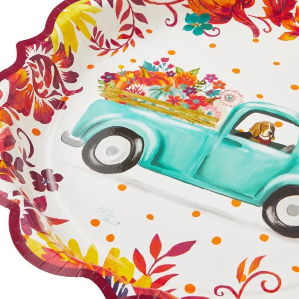 Pioneer Woman Vintage Truck Floral Fall Thanksgiving Paper Plate Napkins 16guest